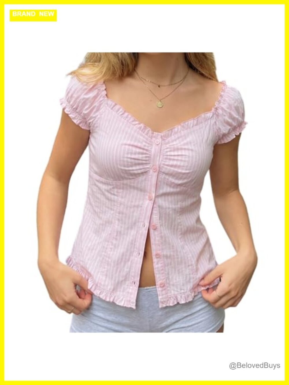 Y2k Fairy Grunge Puff Sleeve Button-Up Ruffle Hem Babydoll Top